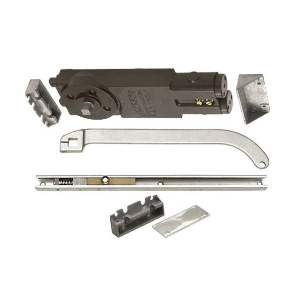 Satin Aluminum Regular Duty Spring 90DegHold Open Overhead Concealed Closer W/ 'U' Offset Slide-Arm